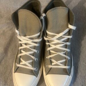Converse High Top Canvas Sneakers in Olive Green with White Toe flower print